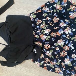 Suzanne Betro Black Dress with Multicolor Floral Design